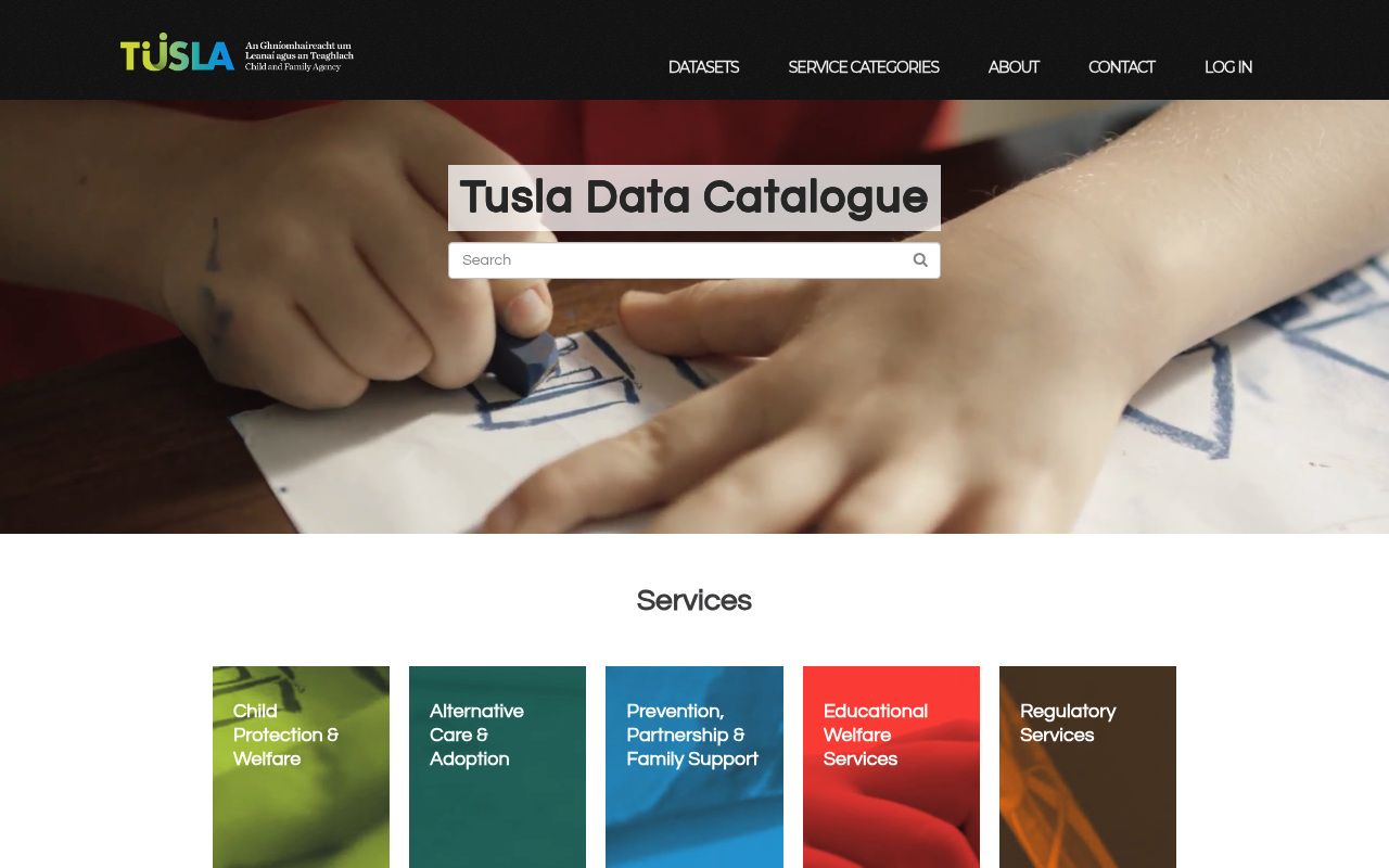 Tusla Child & Family Agency Open Data website screenshot