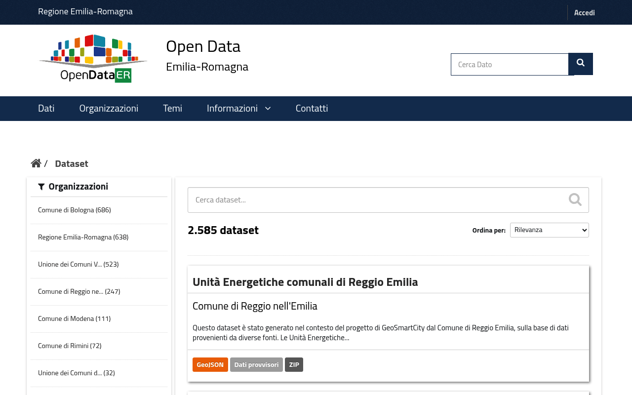 dati.emilia-romagna.it website screenshot
