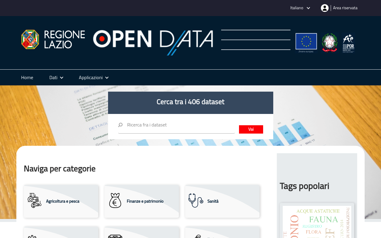 Lazio Open Data website screenshot