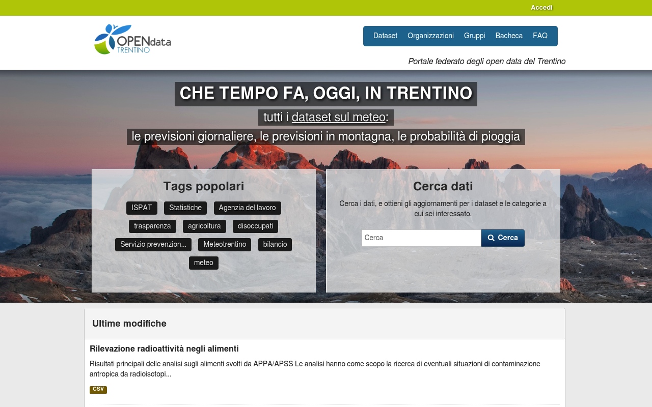 Open Data Trentino website screenshot