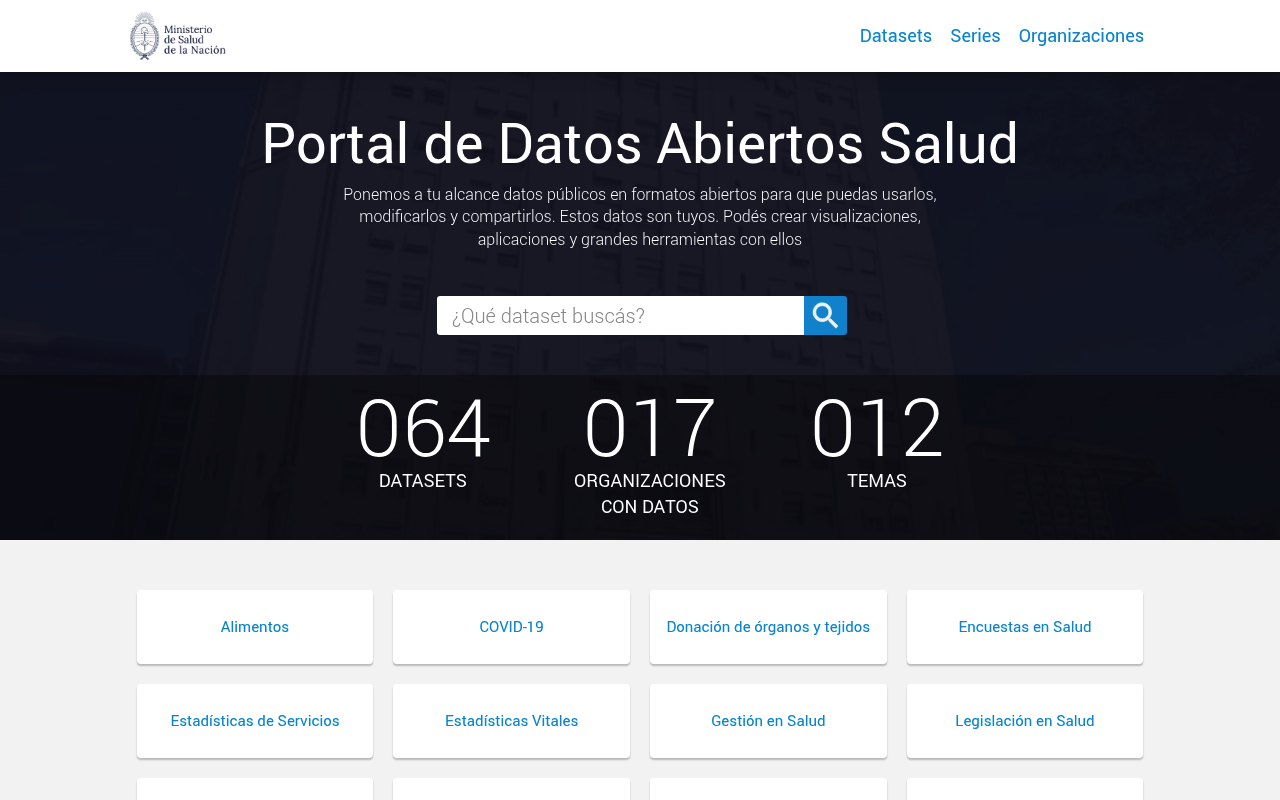 Datos Abiertos Salud Argentina website screenshot