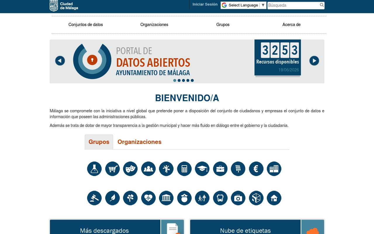 Portal Datos Abiertos Ayuntamiento de Málaga website screenshot