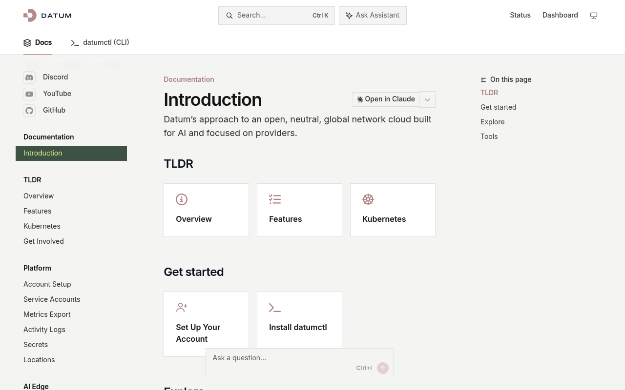 Datum website screenshot