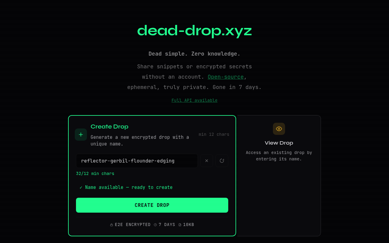 Dead Drop website screenshot