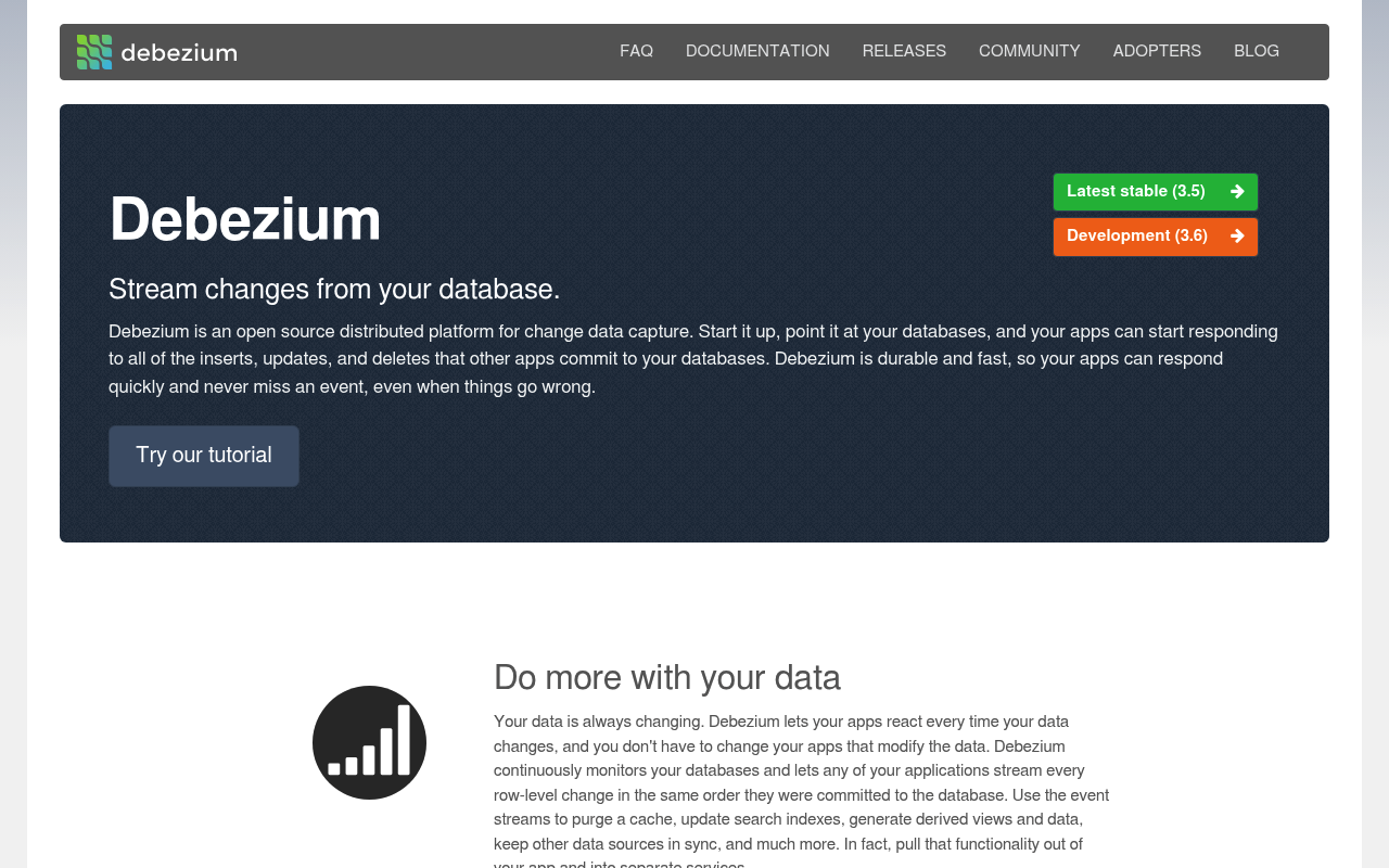 Debezium website screenshot