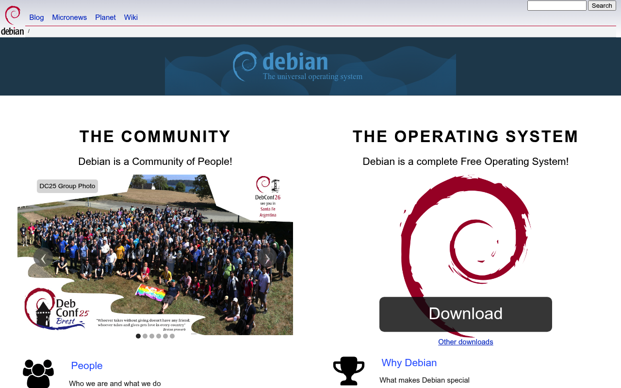 Debian website screenshot