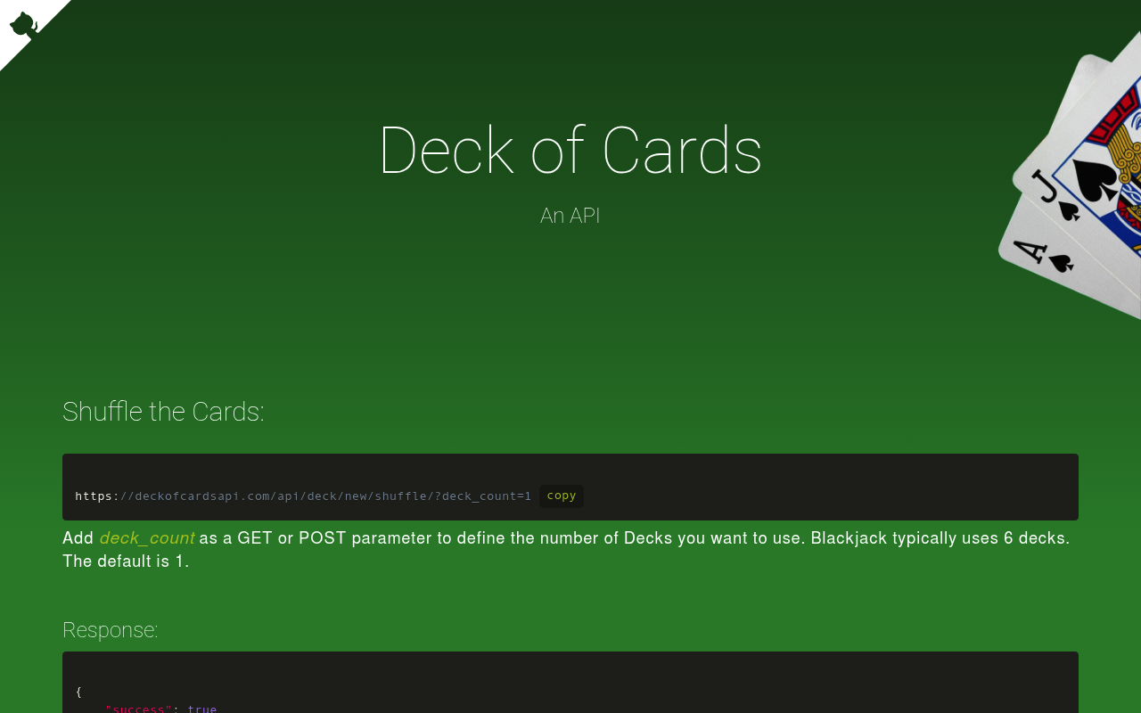 Deck of Cards website screenshot
