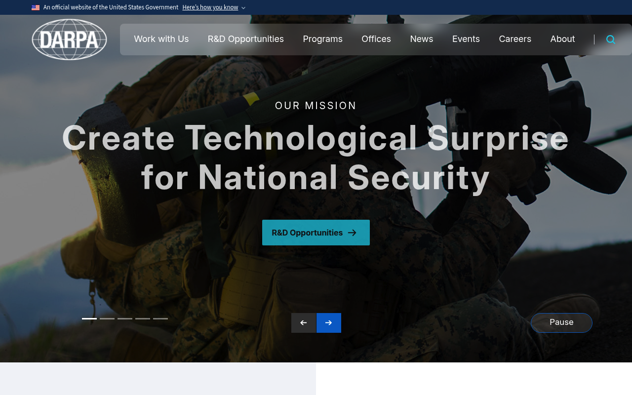 Defense Advanced Research Projects Agency website screenshot