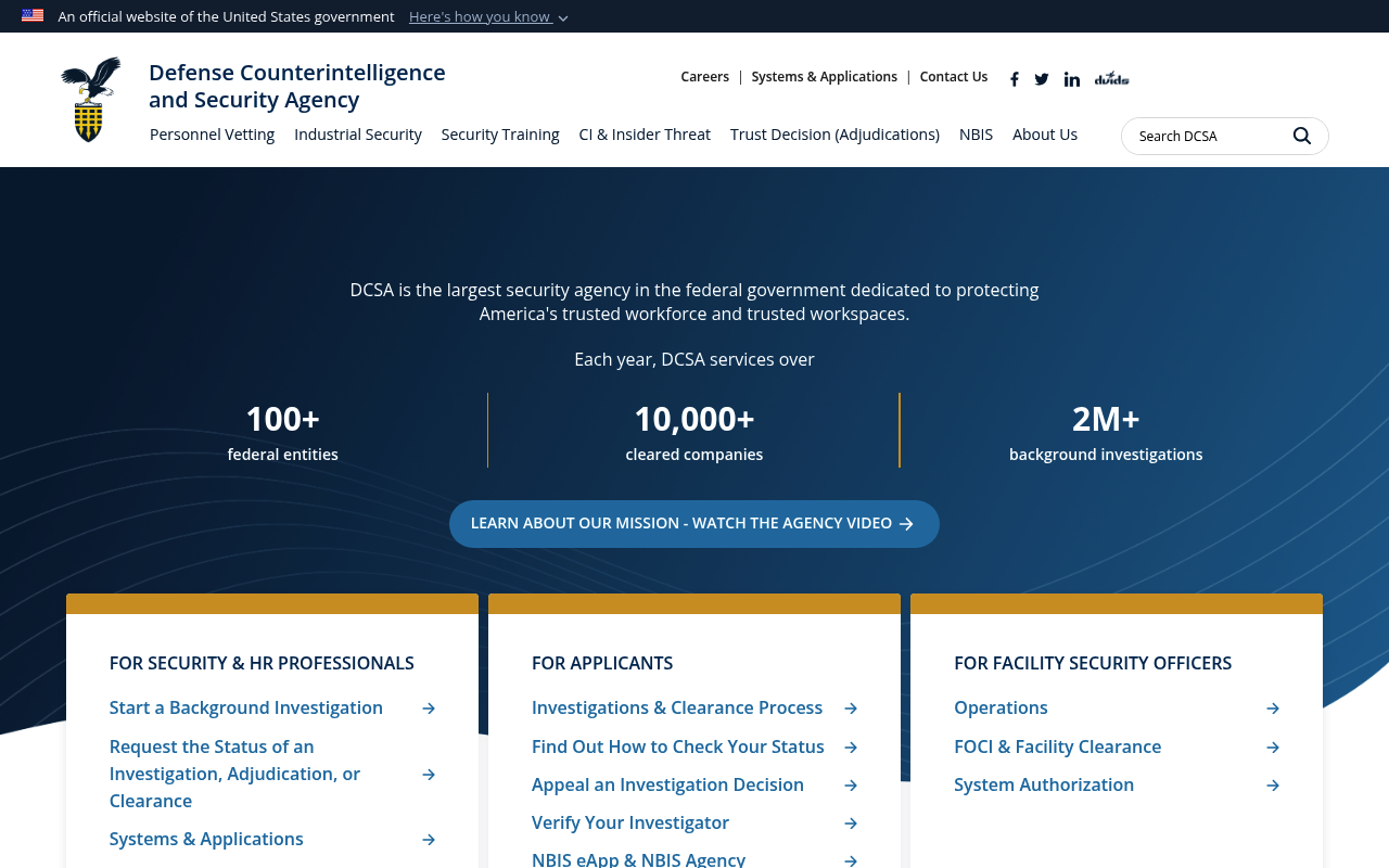 Defense Counterintelligence and Security Agency screenshot