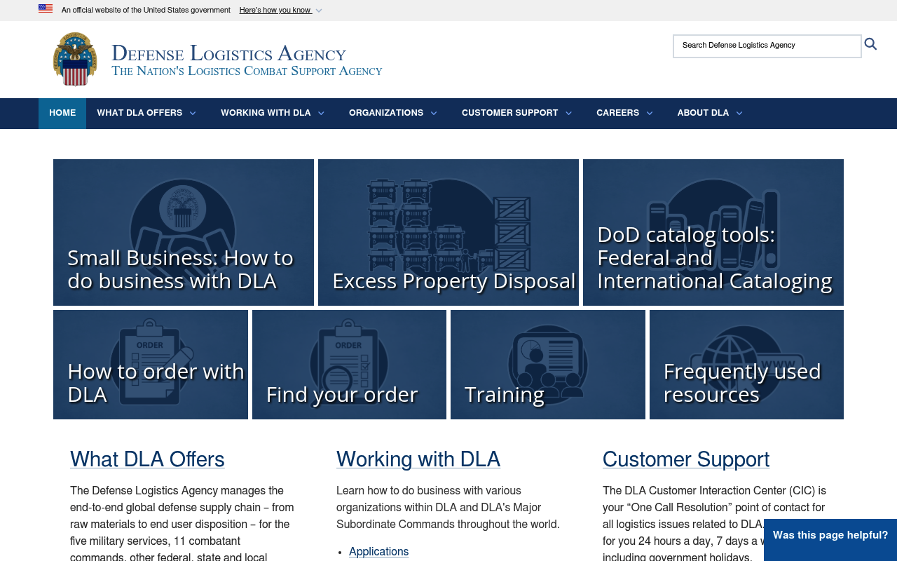 Defense Logistics Agency website screenshot