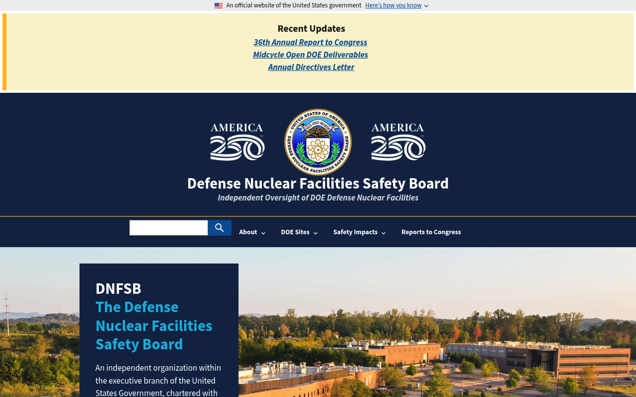 Defense Nuclear Facilities Safety Board website screenshot