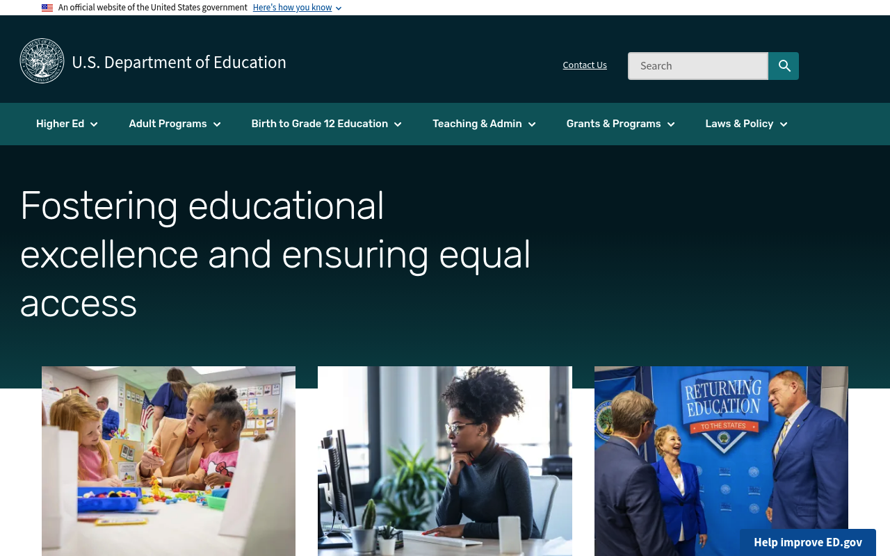 Department of Education website screenshot