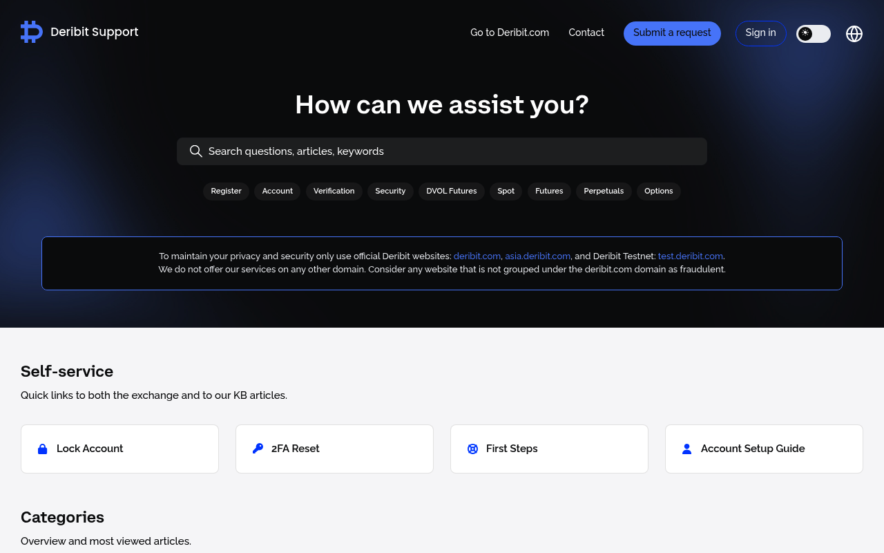 Deribit website screenshot