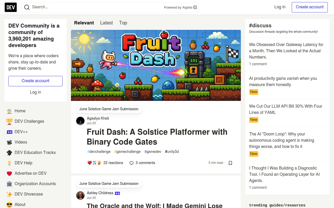 DEV Community website screenshot