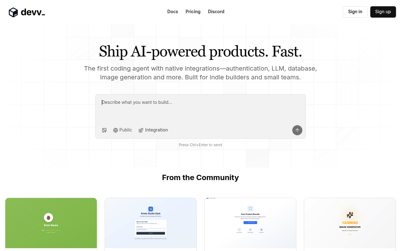 Devv website screenshot