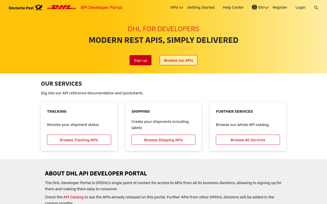 DHL website screenshot