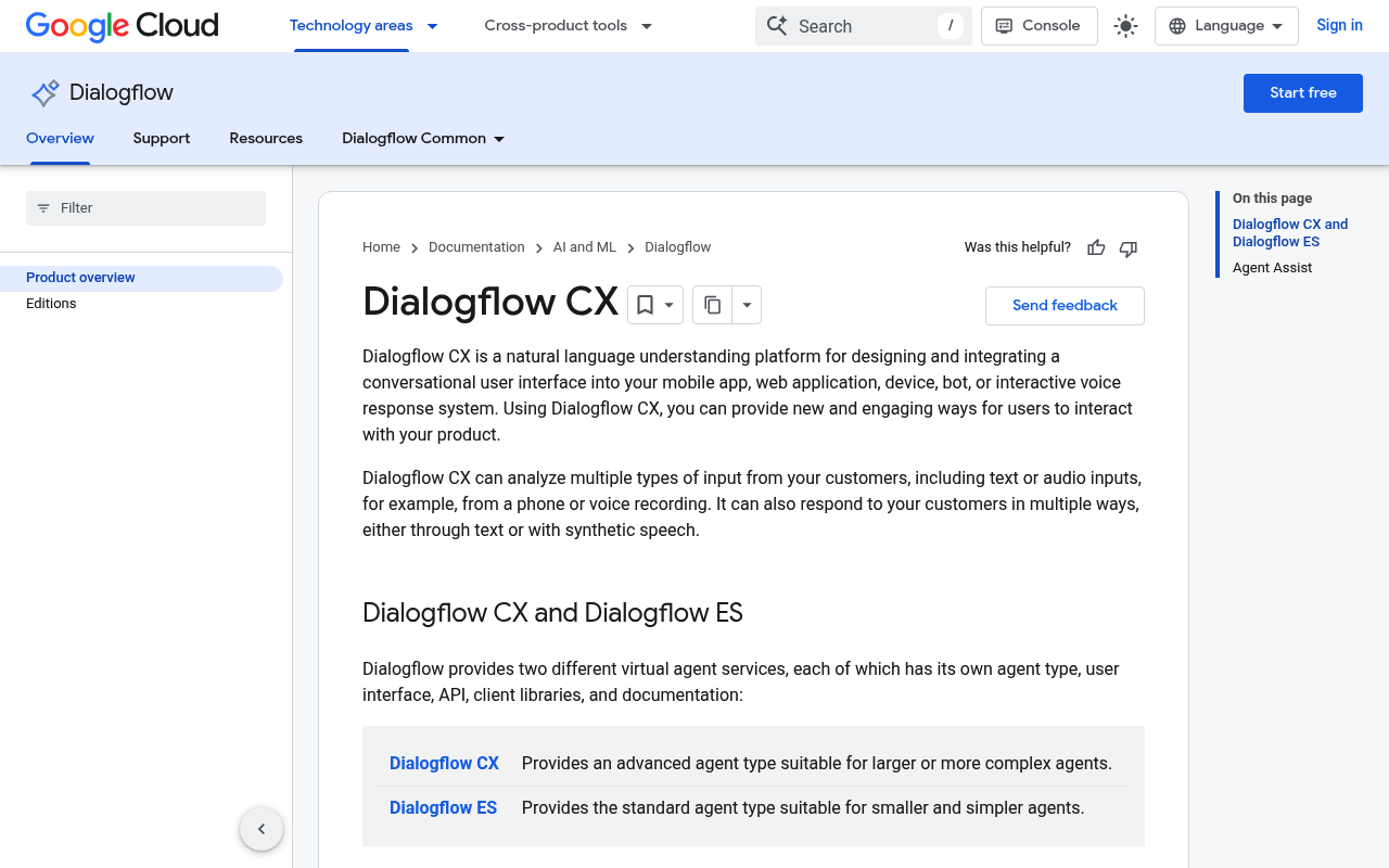 Dialogflow website screenshot