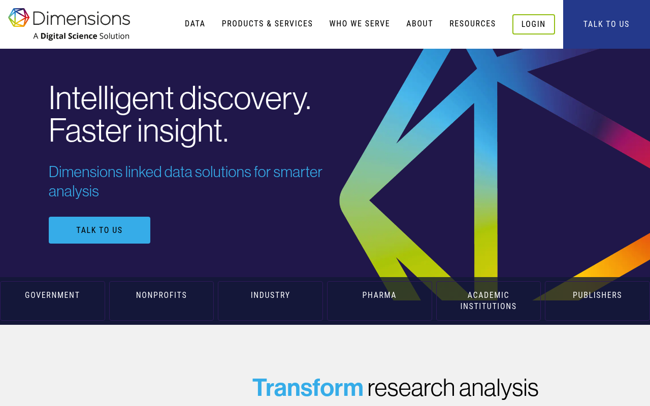 Dimensions website screenshot
