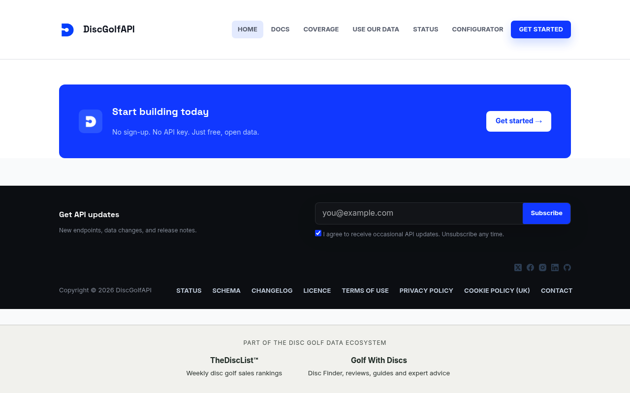 DiscGolfAPI website screenshot