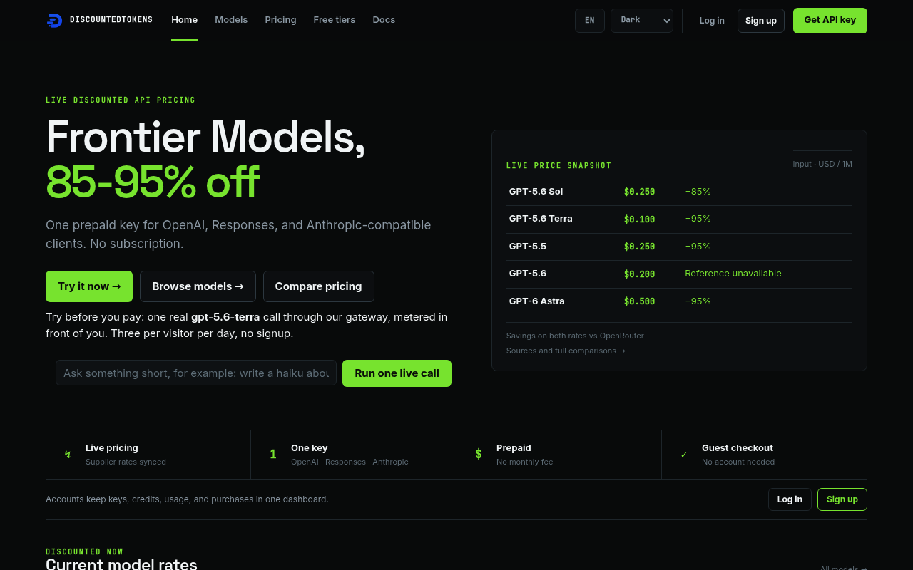 DiscountedTokens API screenshot