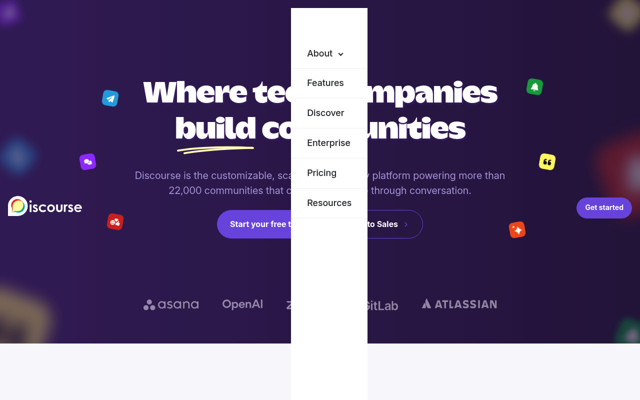 Discourse website screenshot