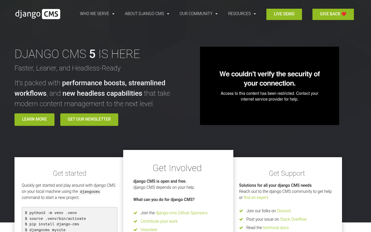 Django CMS website screenshot