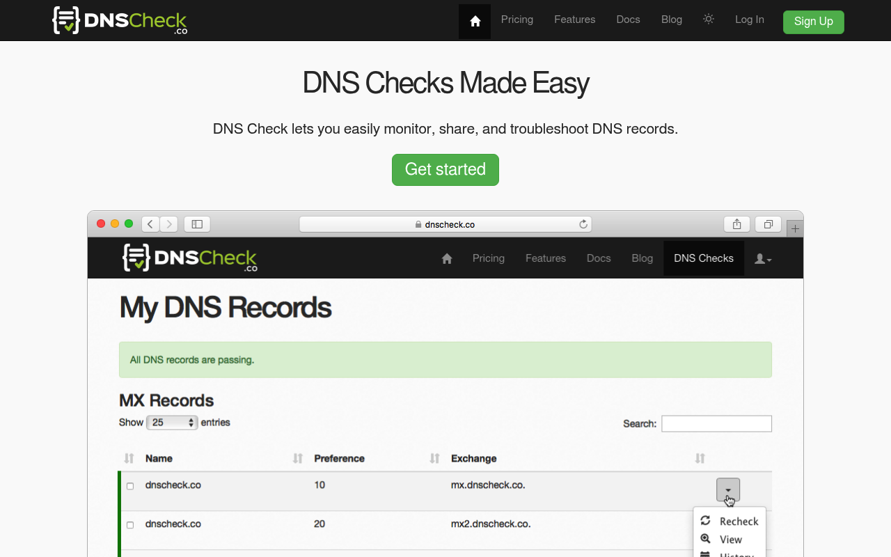 DNS Check website screenshot