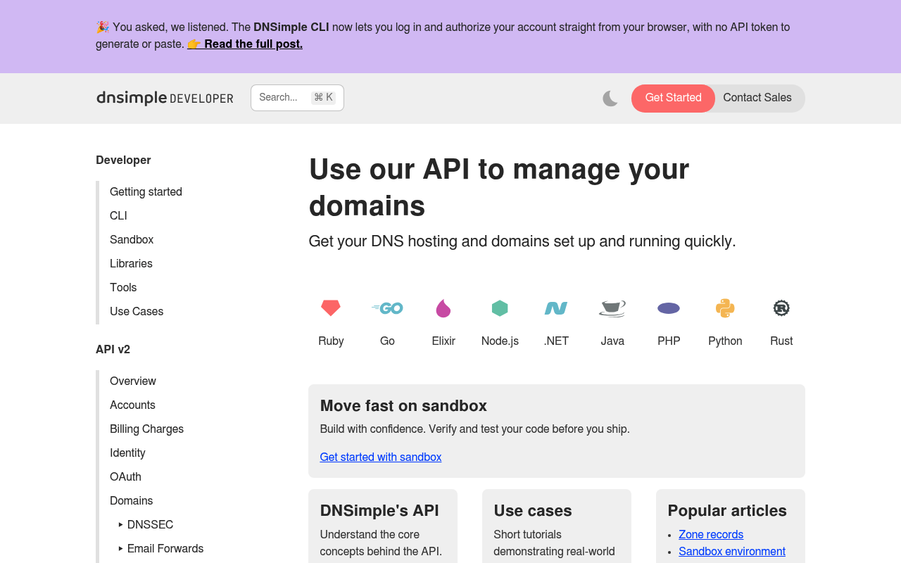 DNSimple website screenshot