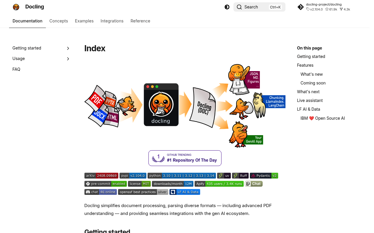 Docling website screenshot