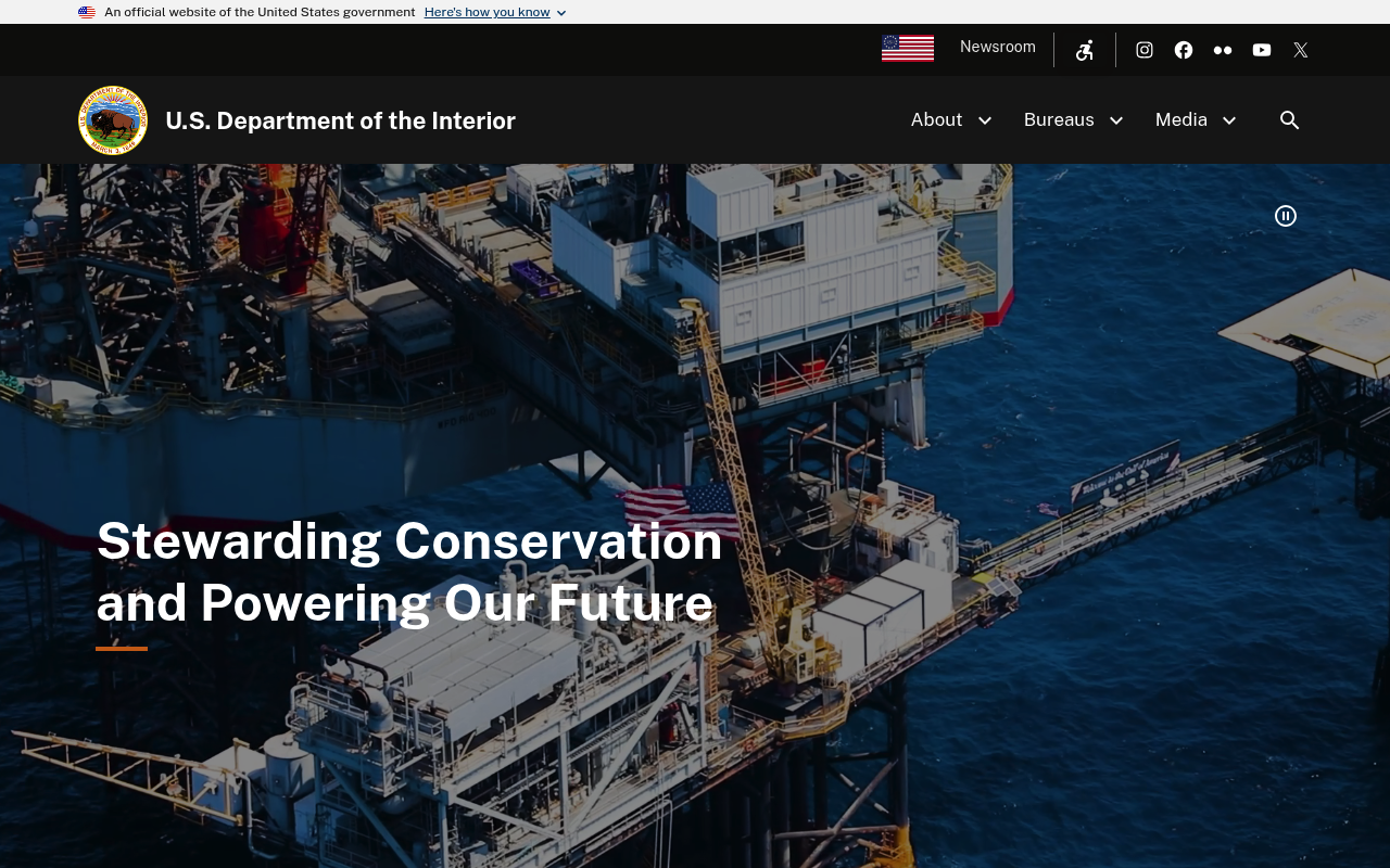 Department of Interior website screenshot