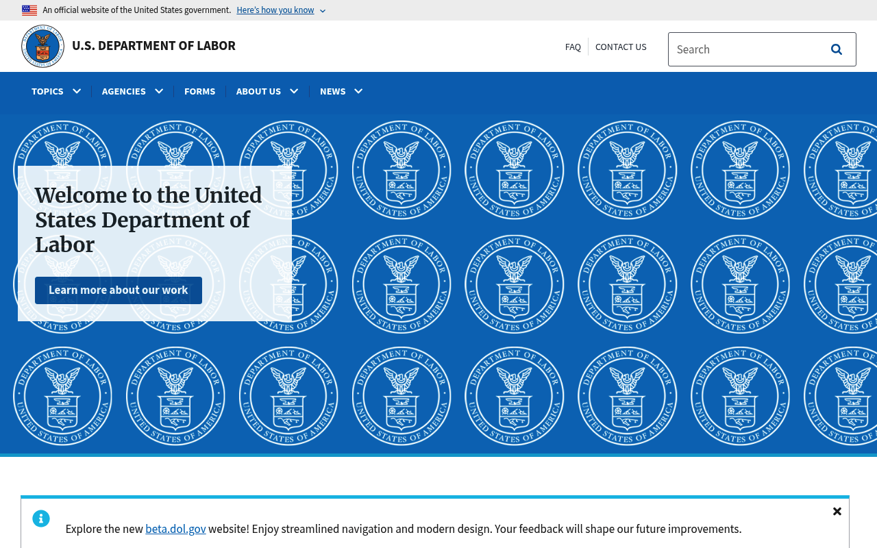 Department of Labor website screenshot