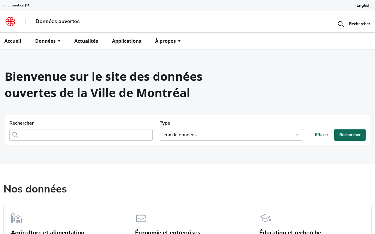 Donnees Ouvertes Montreal website screenshot