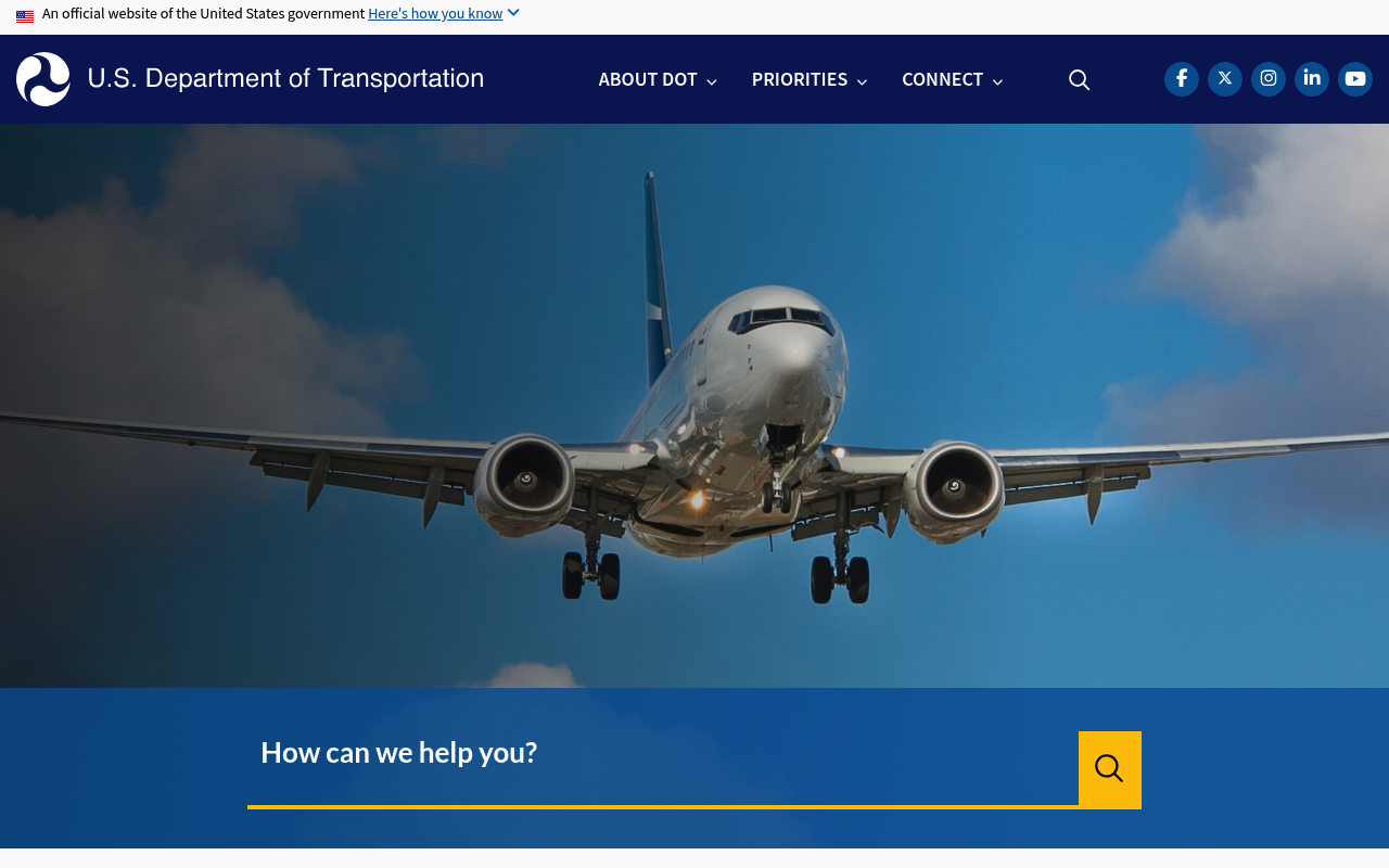 US Department of Transportation website screenshot