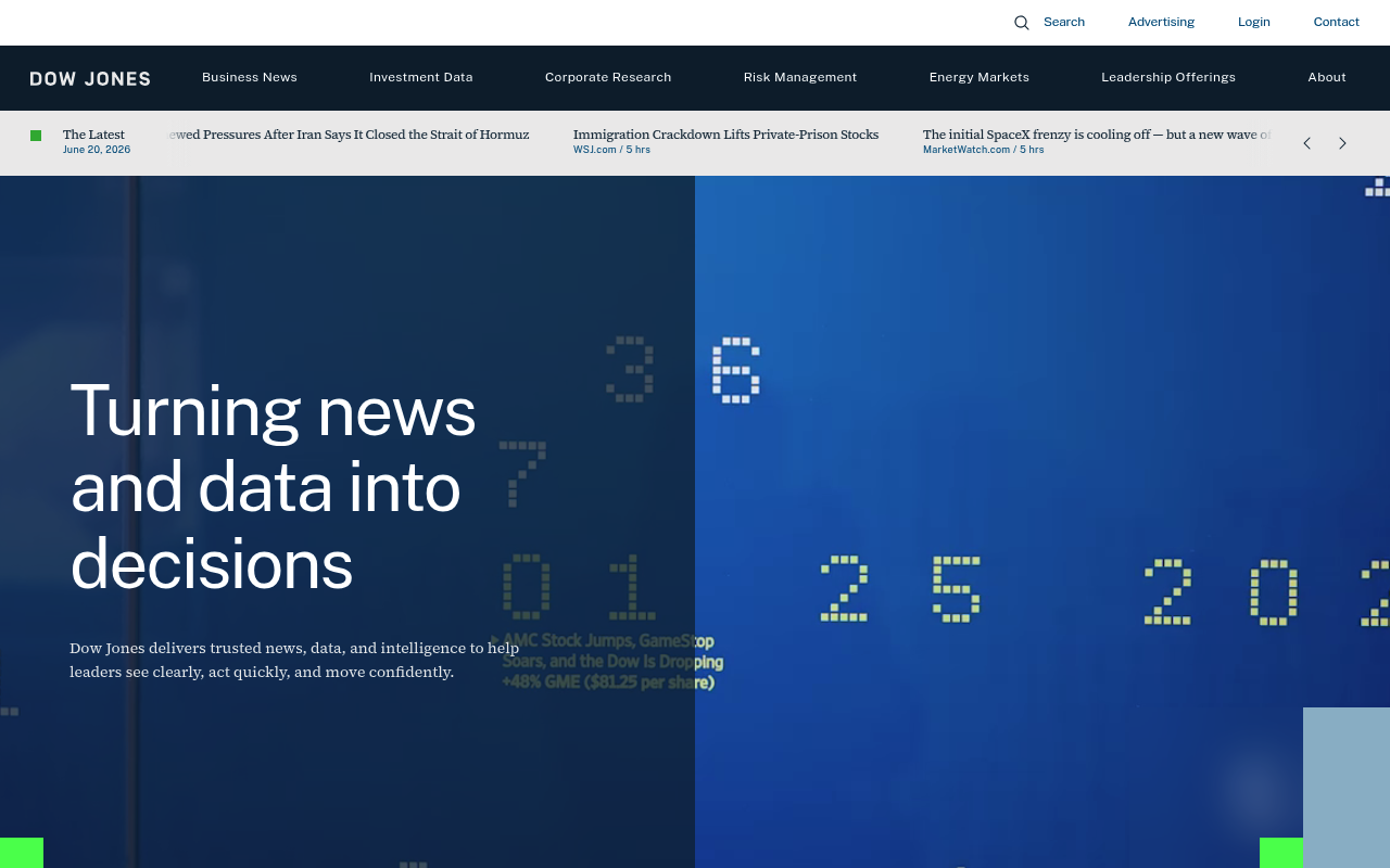 Dow Jones Developer Platform website screenshot