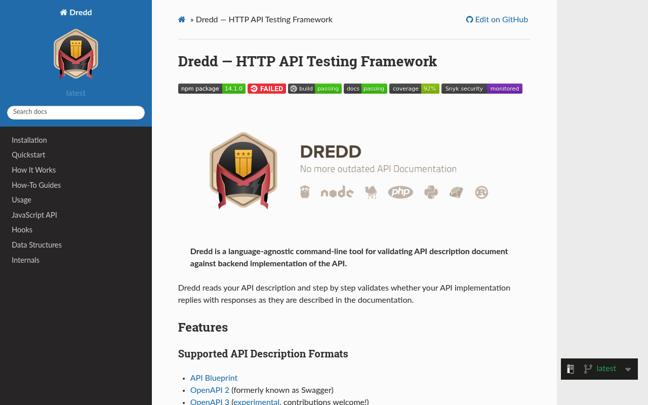 Dredd website screenshot