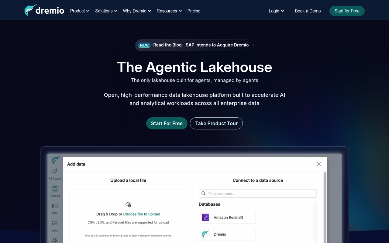 Dremio | Intelligent Lakehouse Platform website screenshot