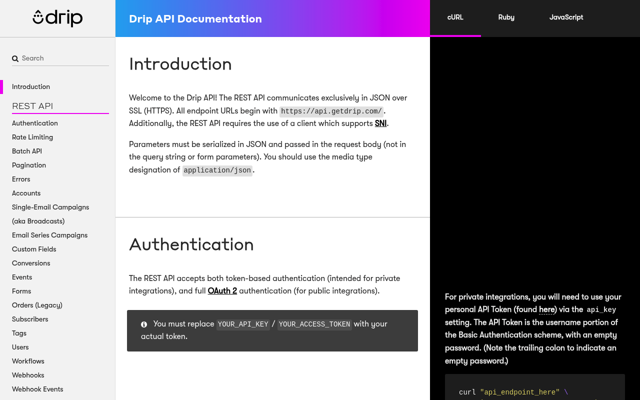 Drip website screenshot