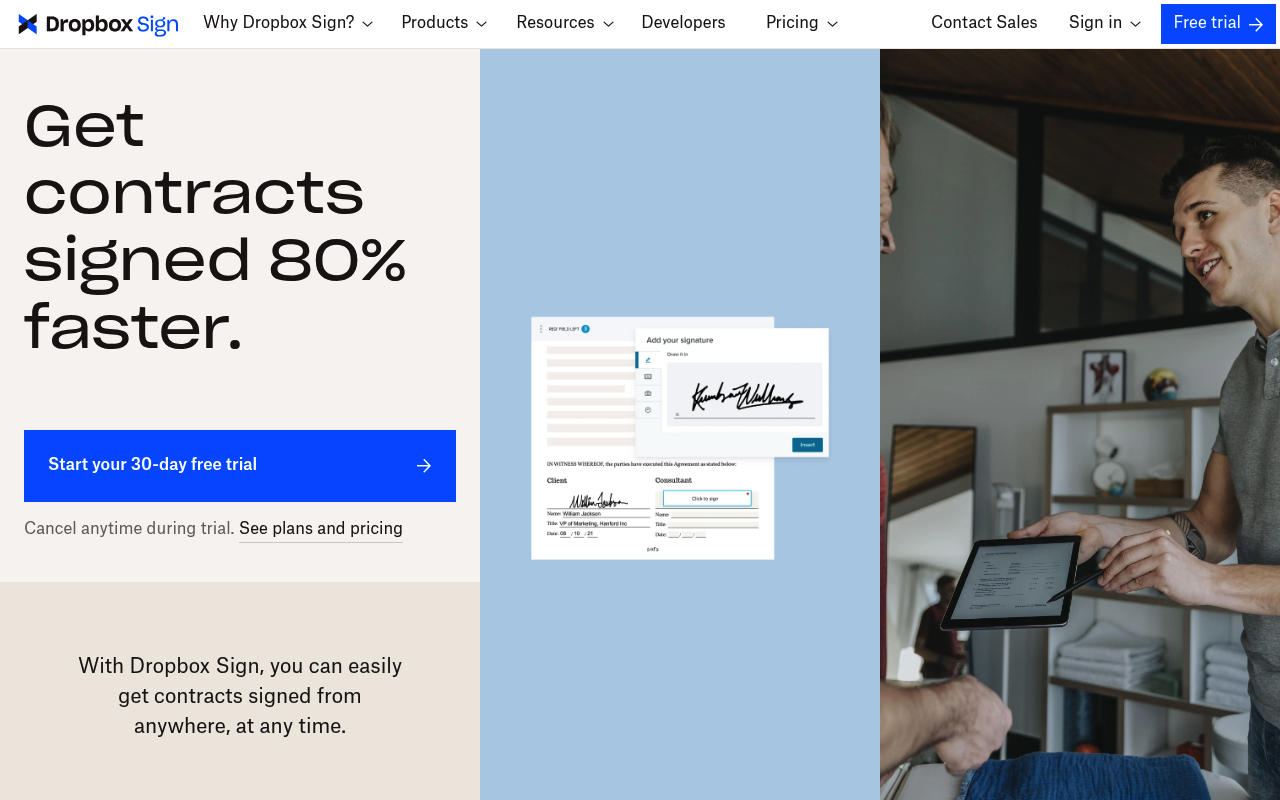 Dropbox Sign website screenshot