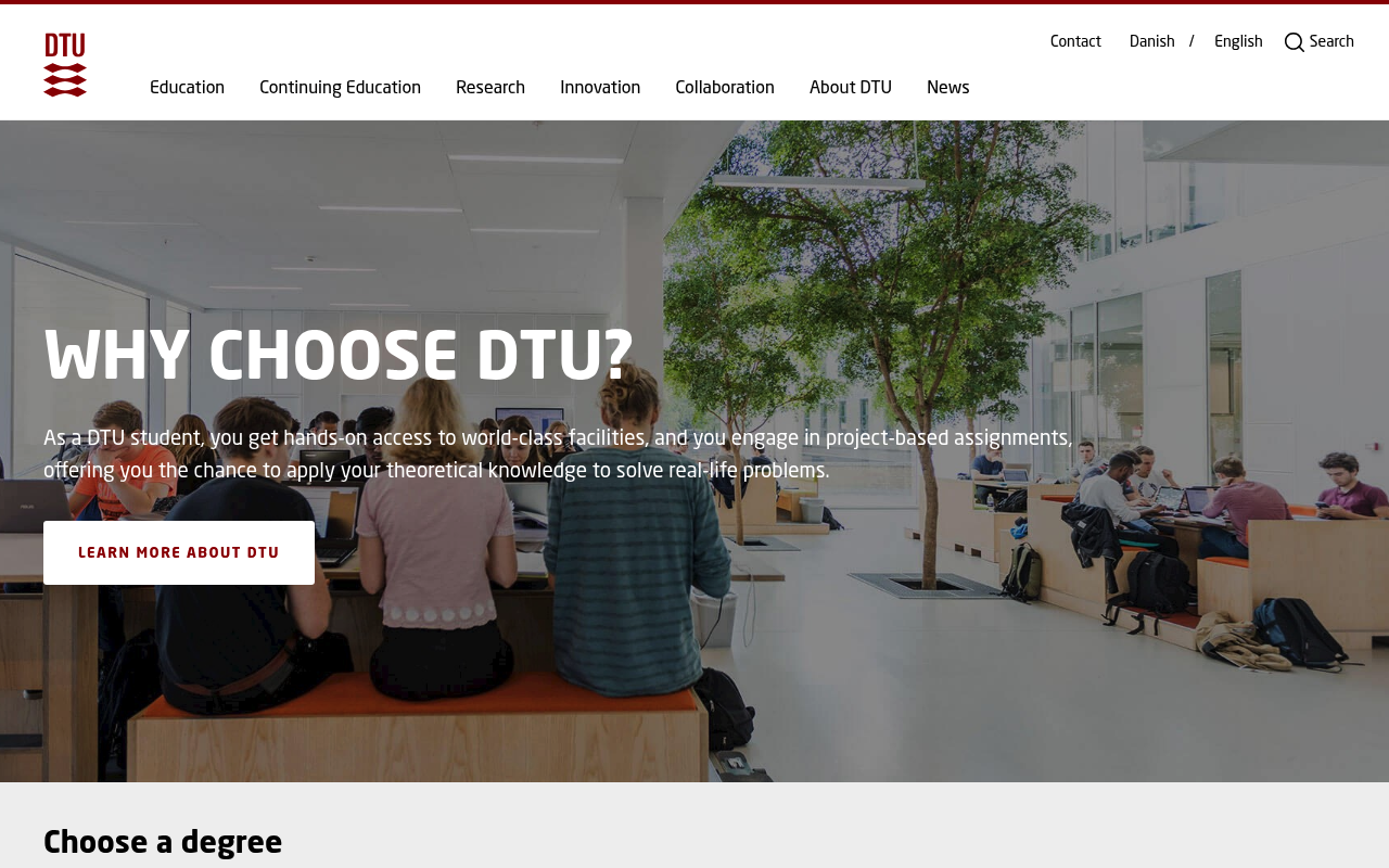 Technical University of Denmark website screenshot