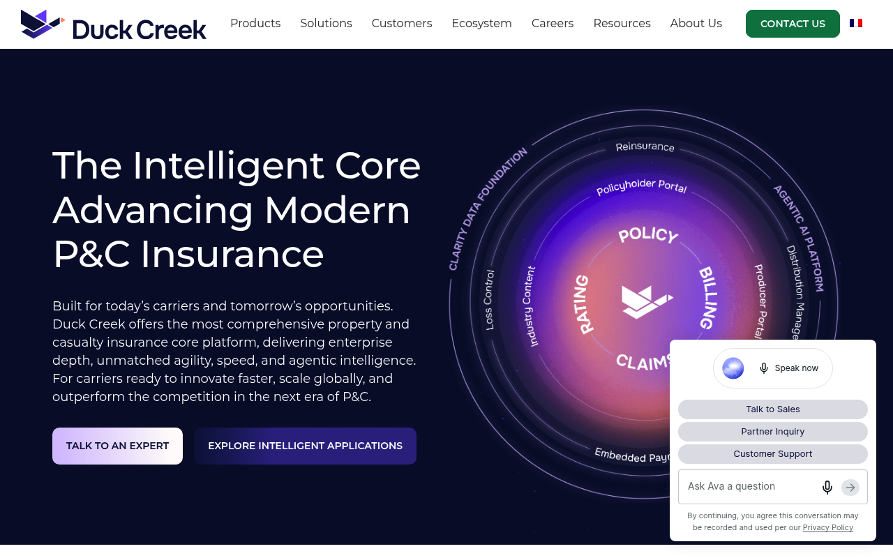 duck-creek website screenshot