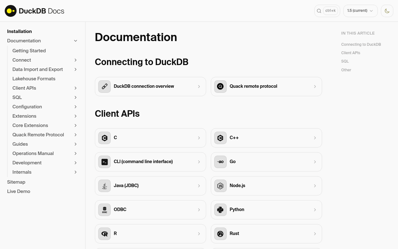 DuckDB website screenshot
