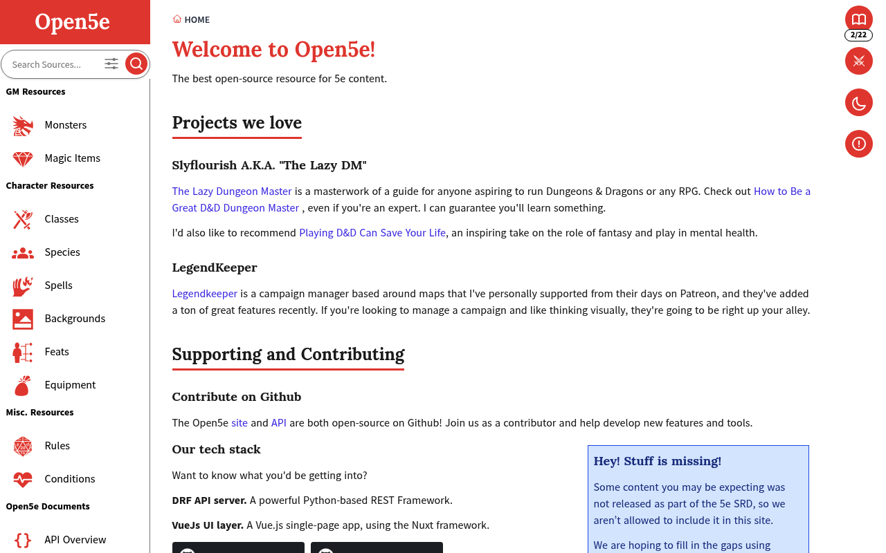 Dungeons and Dragons (Alternate) website screenshot