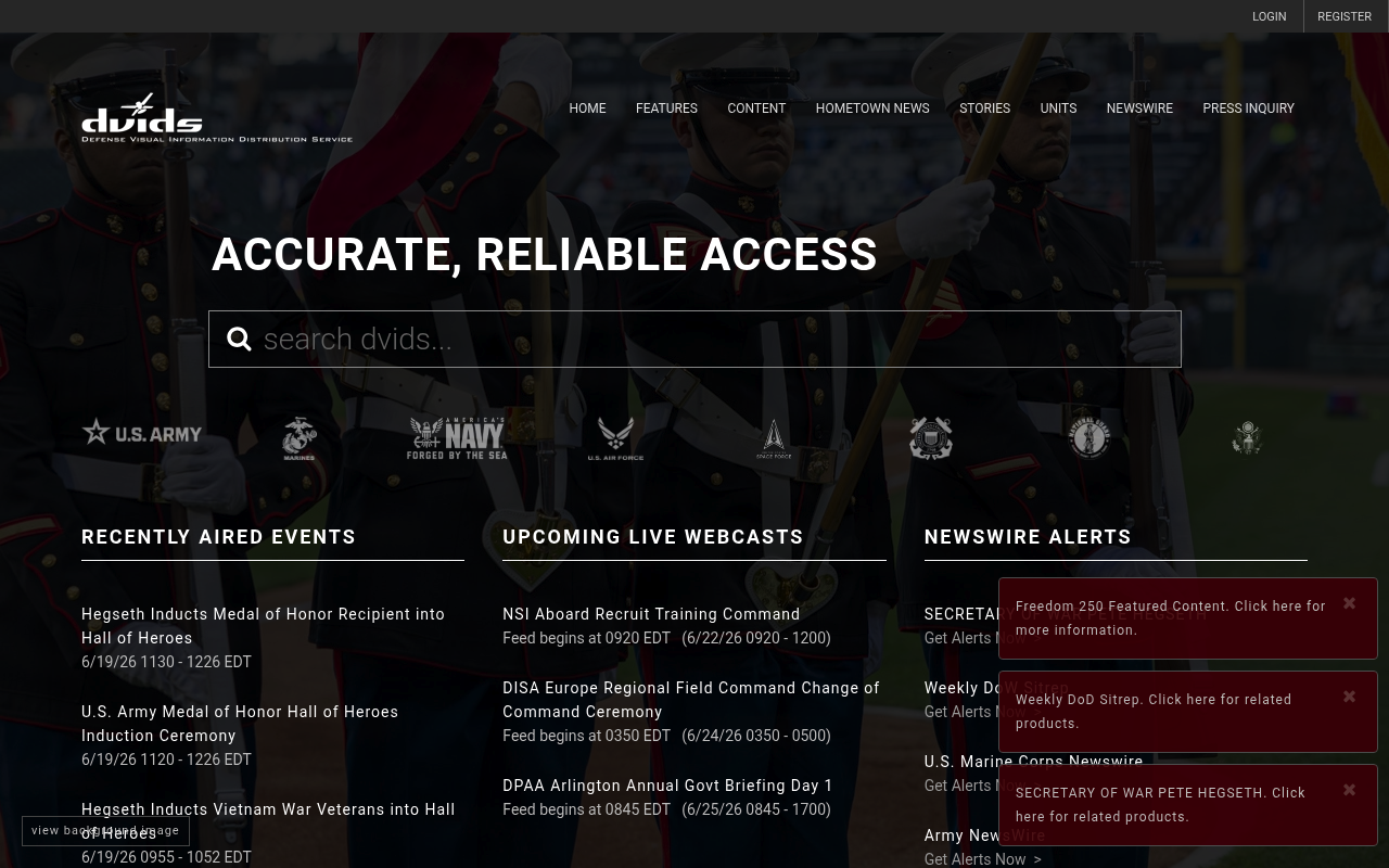 DVIDS API website screenshot