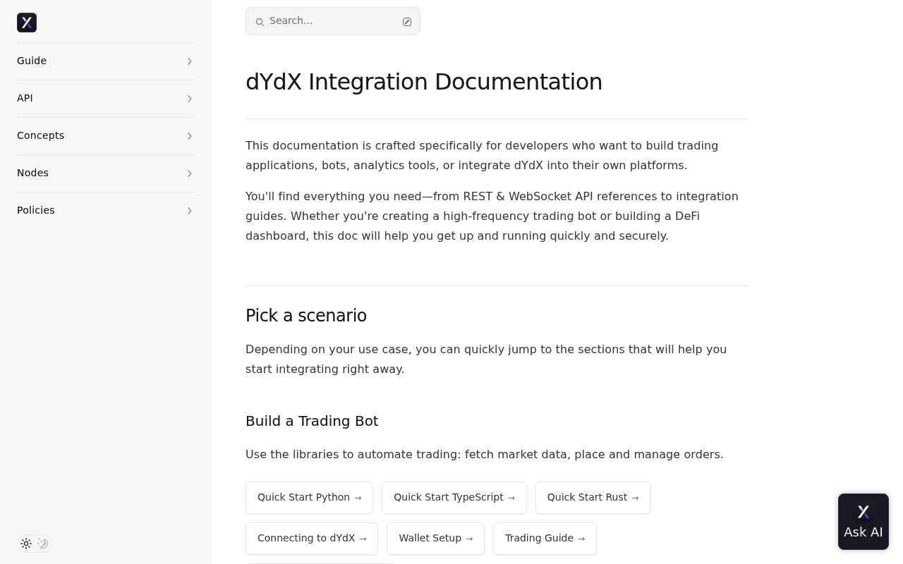dYdX website screenshot