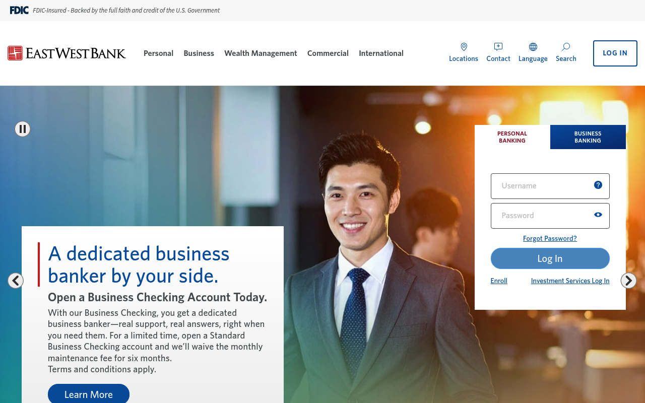 East West Bancorp website screenshot