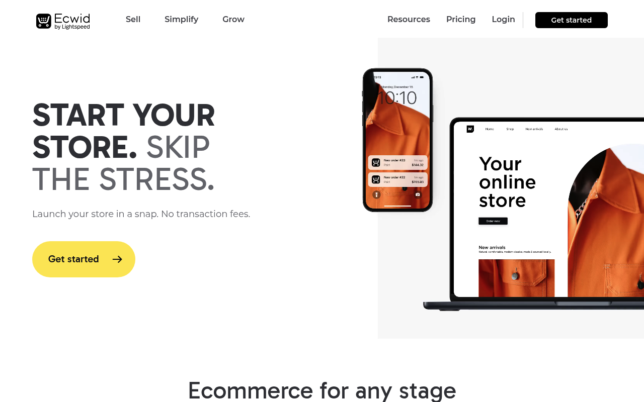 Ecwid by Lightspeed website screenshot