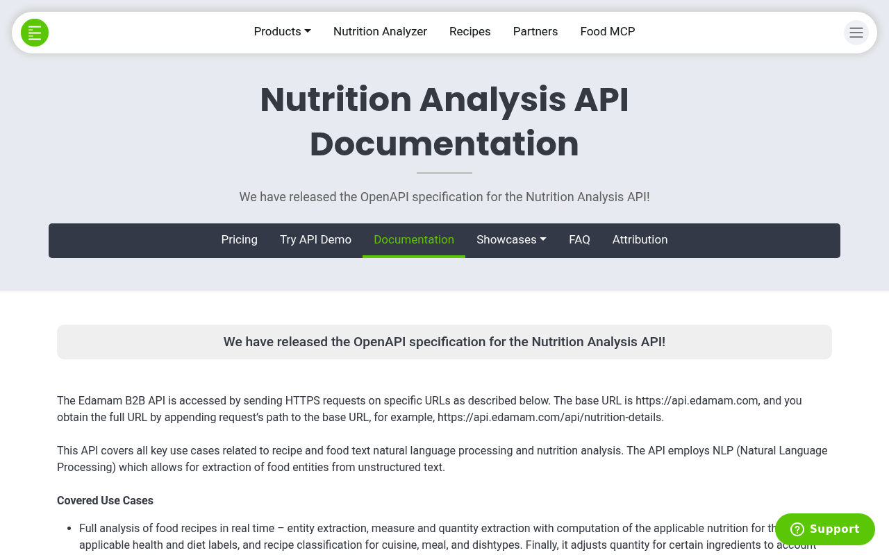 Edamam nutrition website screenshot
