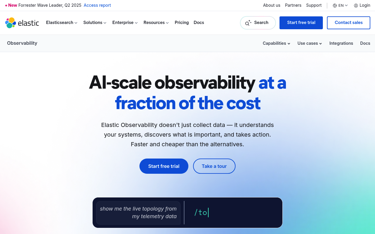 Elastic Observability website screenshot