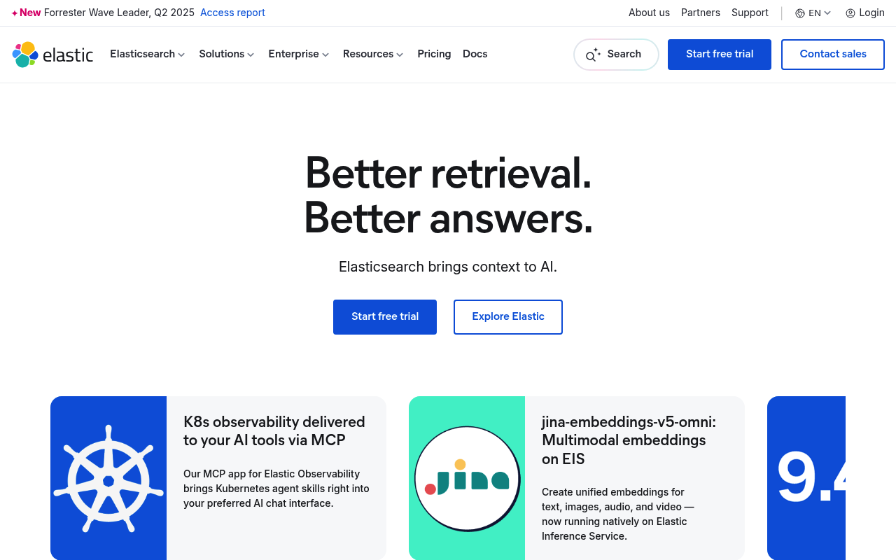 Elastic website screenshot