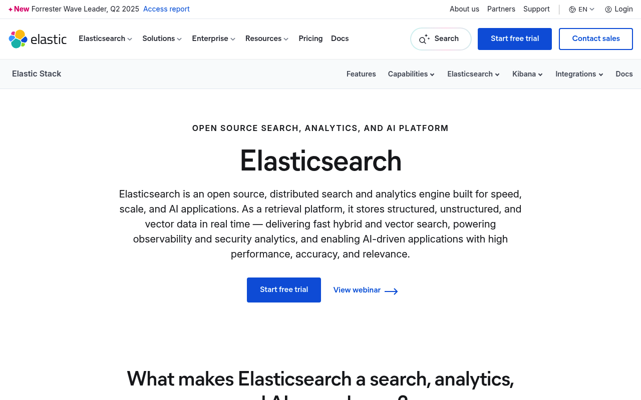 Elasticsearch website screenshot